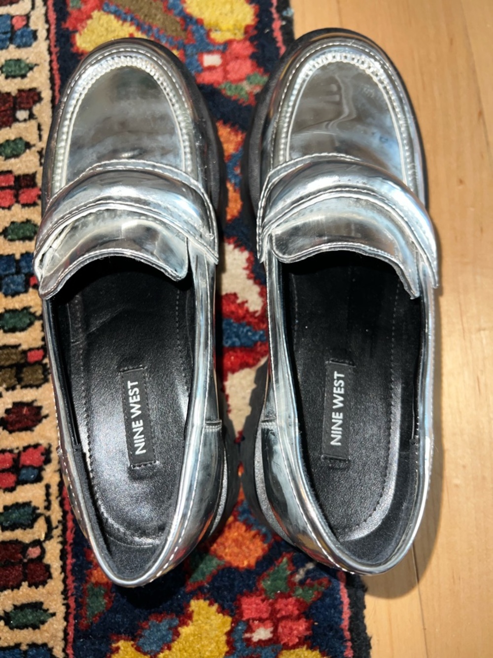 Nine West Silver Mirror-Effect Penny Loafers